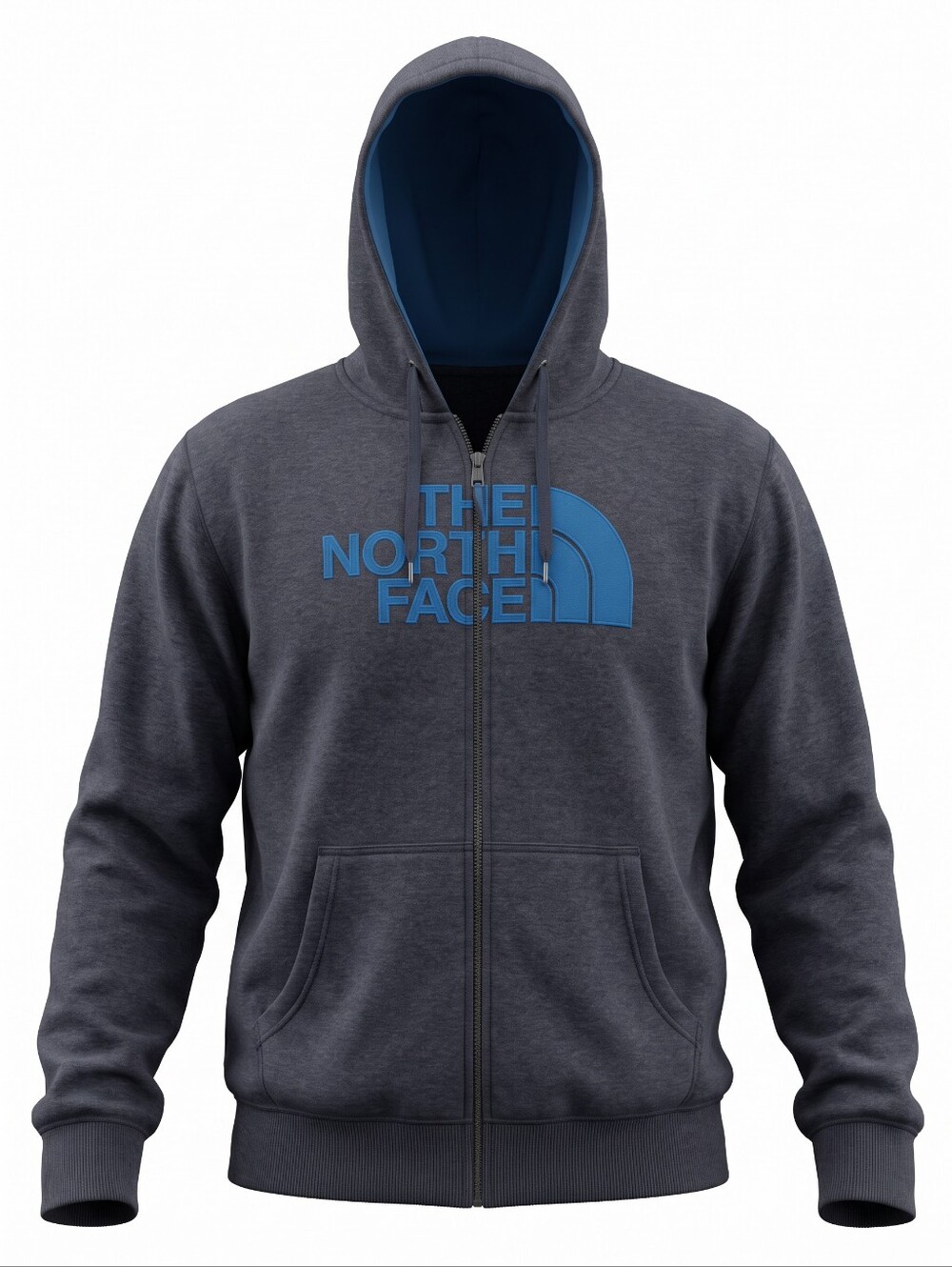 The North Face Charcoal Gray Zip Hoodie with Blue Logo Athleisure Cozy Retro